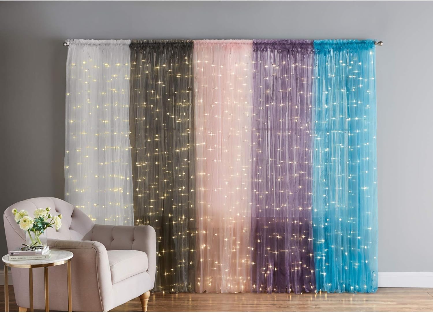 BrylaneHome Panel de cortina con bolsillo para barra de 84 pulgadas, preiluminado, 54I W 84I L, color blanco
