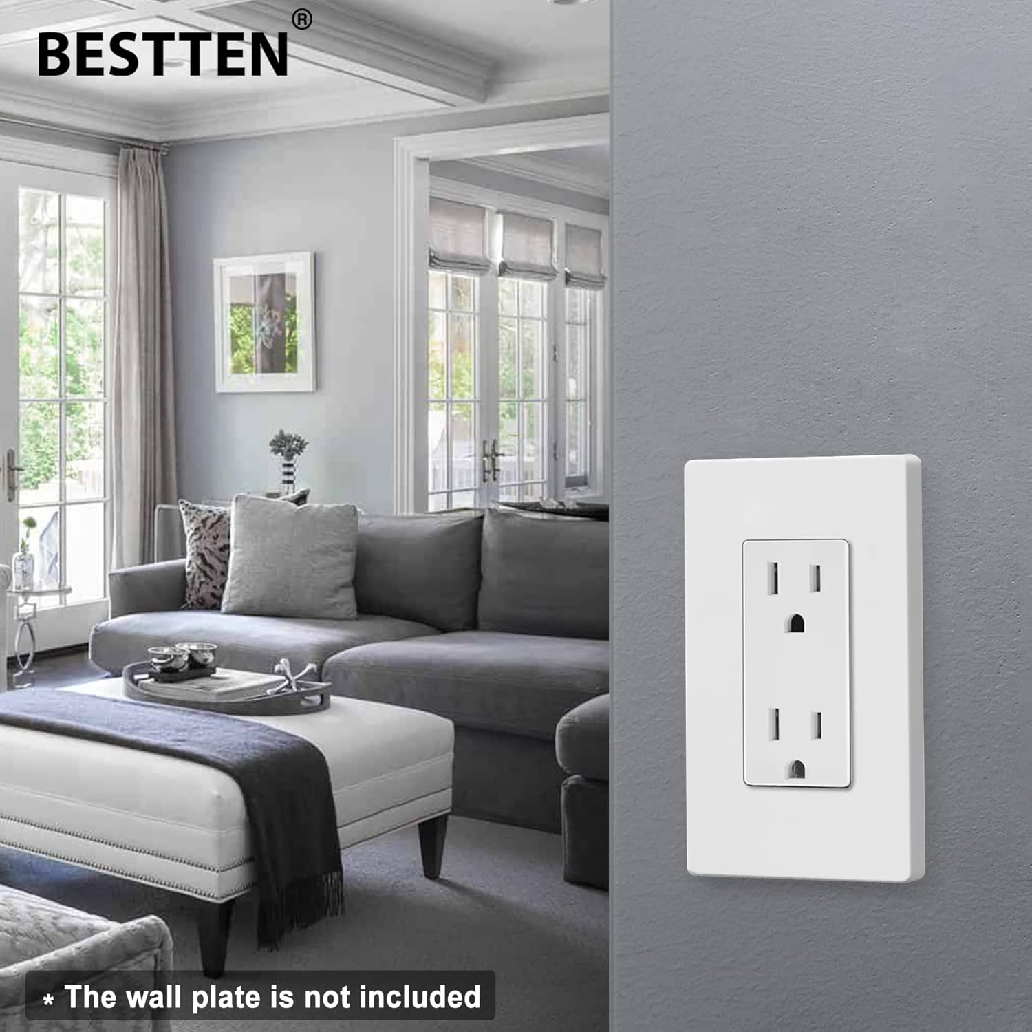 BESTTEN Paquete de 20 receptáculos eléctricos decorativos de pared de 15 amperios, no resistentes a manipulaciones, 15A125V1875W, para uso