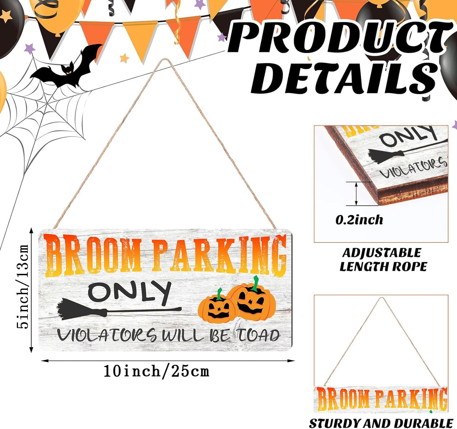 Broom Parking All Others Will Be Toad – Letrero de Halloween para el hogar, decoración divertida, letrero decorativo para colgar, placa rústica,