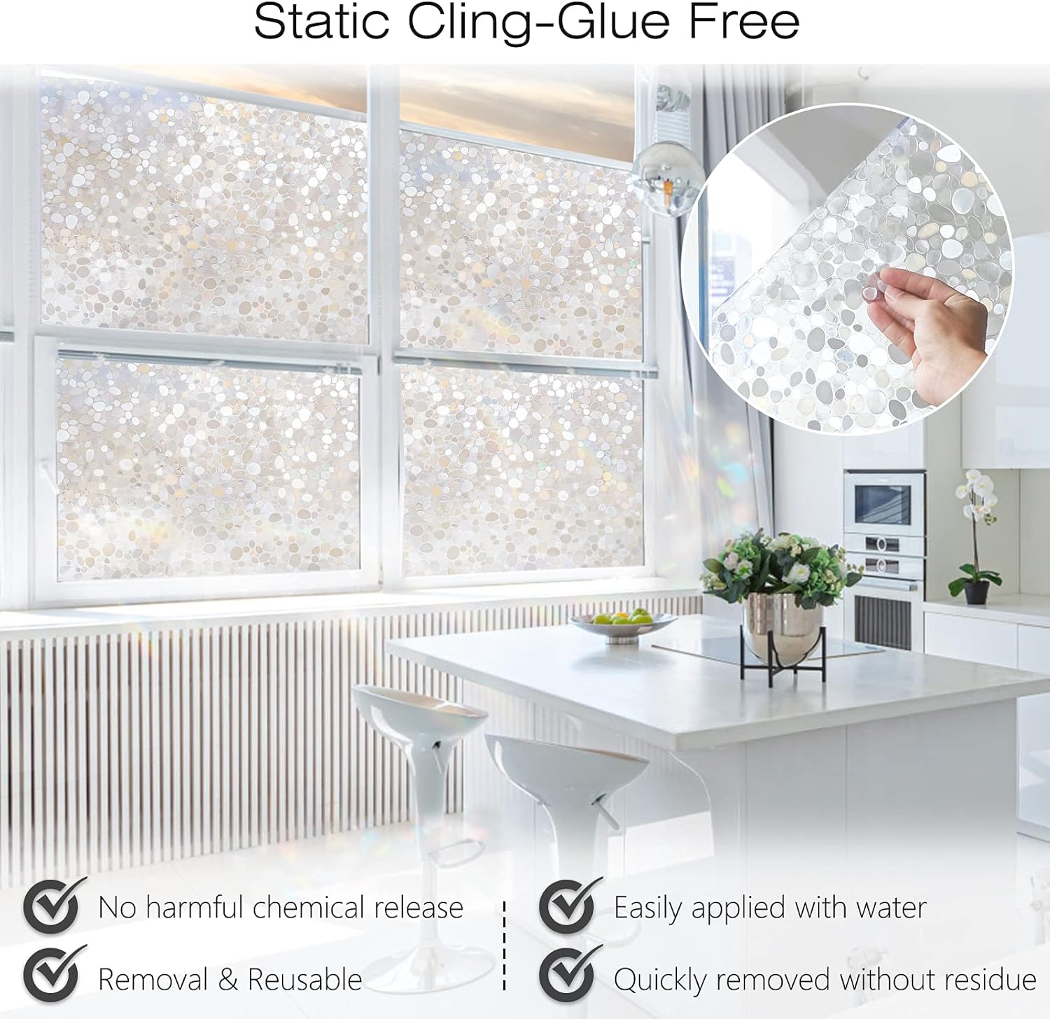 rabbitgoo Película de privacidad para ventana, adhesivos decorativos para ventanas, con bloqueo UV, adherencia estática, no adhesivas, vinilo para