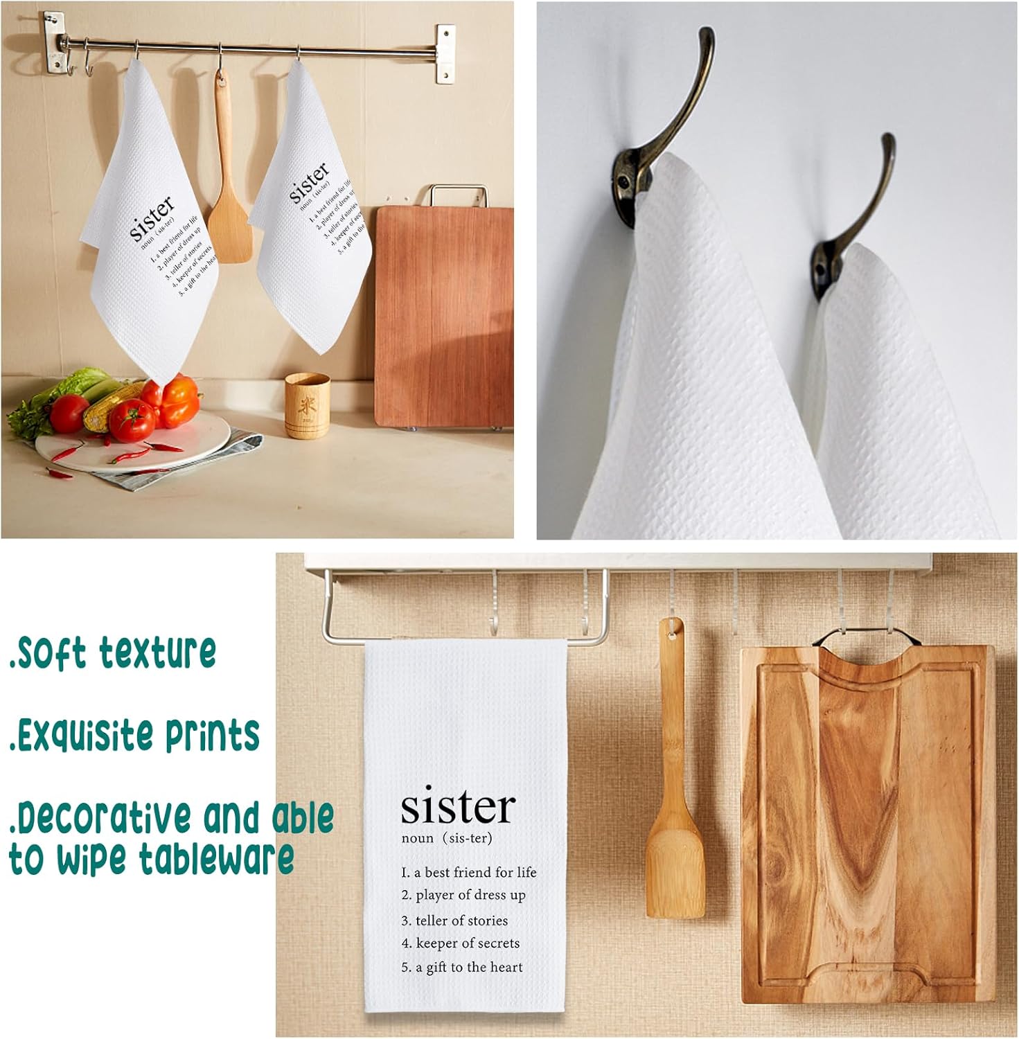 ZWZXR Sister Love – Divertidas toallas de cocina para cocina, toallas decorativas con refranes para cocina de 16 x 24 pulgadas, decoración familiar