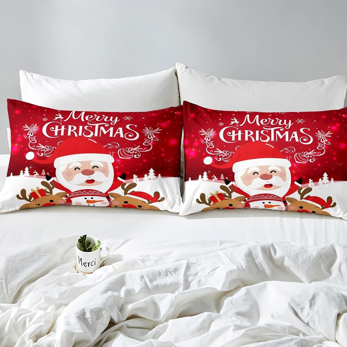 Erosebridal Edredón de plumón de Papá Noel, juego de edredón de Feliz Navidad para niños, tamaño matrimonial, lindo juego de edredón de ciervos de