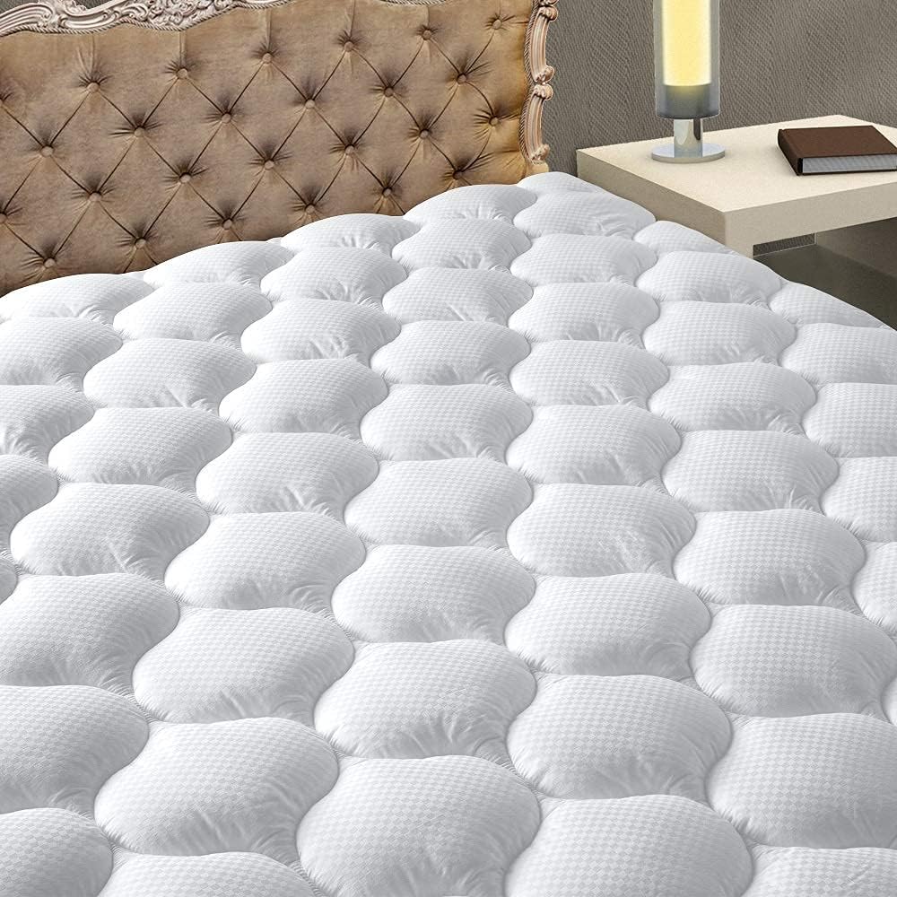 MATBEBY – Cubrecolchón acolchado, fresco, ajustado, transpirable, suave, mullido, se estira hasta 21 pulgadas (53.34 cm) de profundidad, tamaño