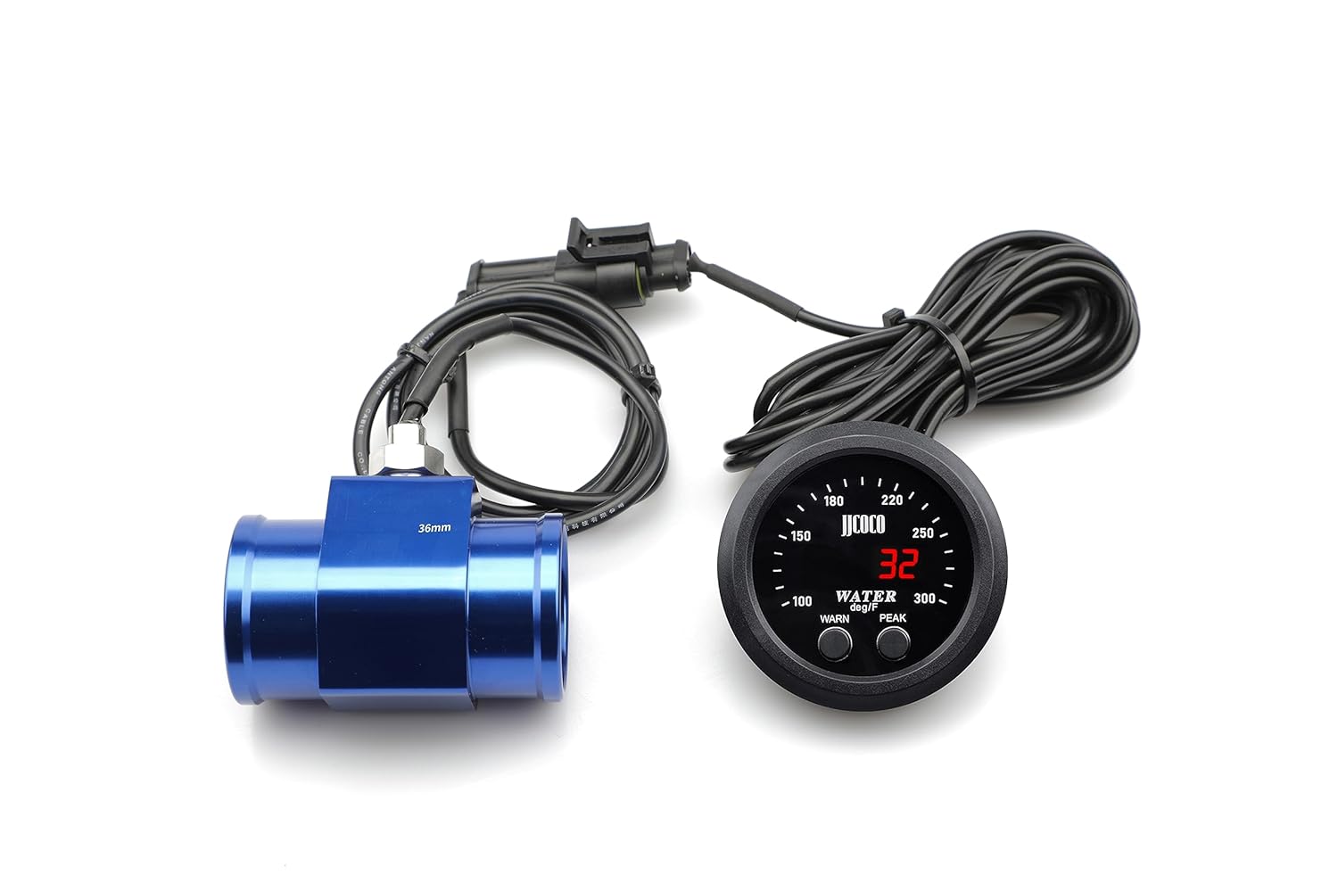 Medidor universal de temperatura del agua de 2.047 in 0-300F (-17  187C) LED digital rojo electrónico DC12V para automóvil automotriz con adaptador