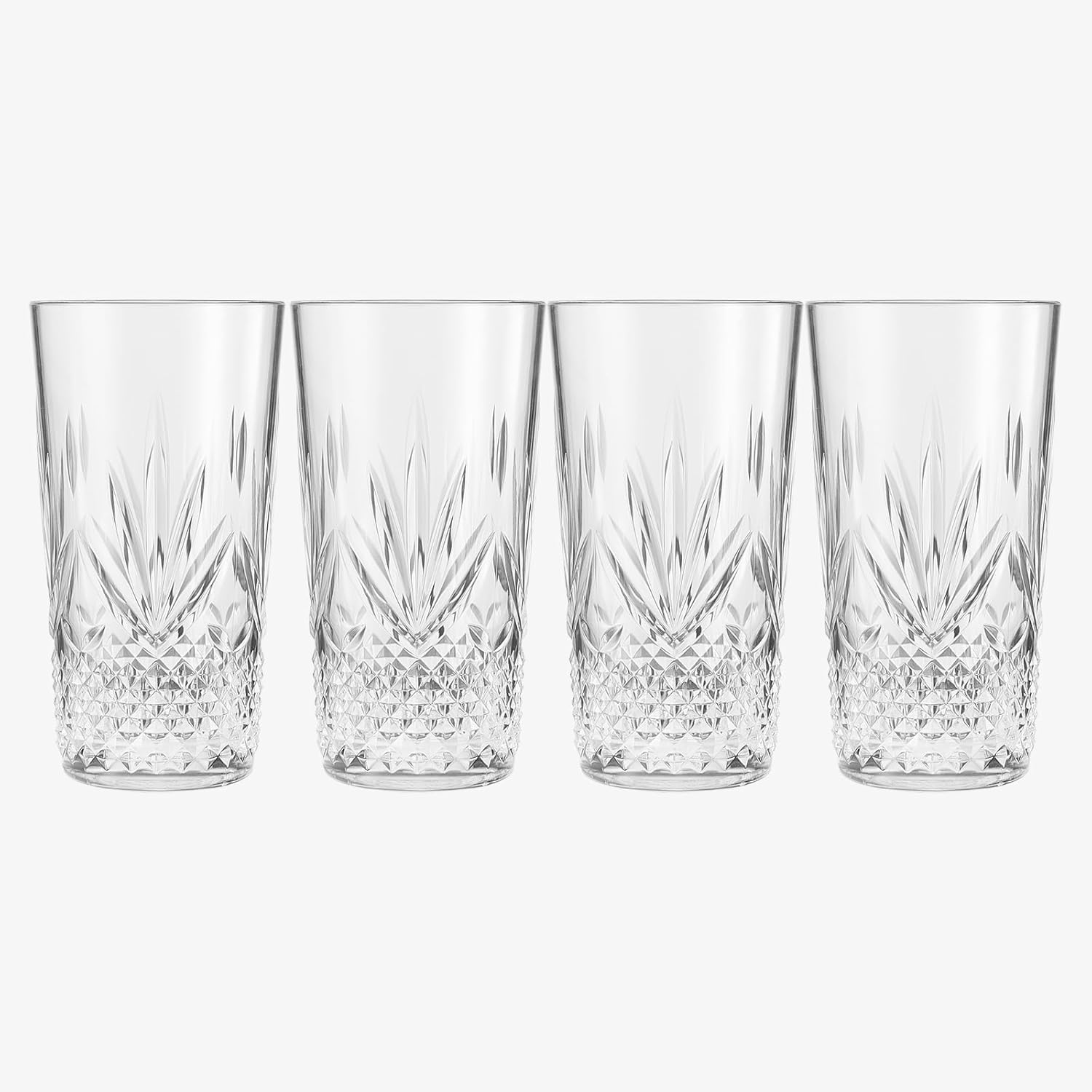Vasos grandes de plástico Highball para beber, inastillables y reutilizables, acrílico transparente, juego de 4 unidades, vasos de cristal similar,