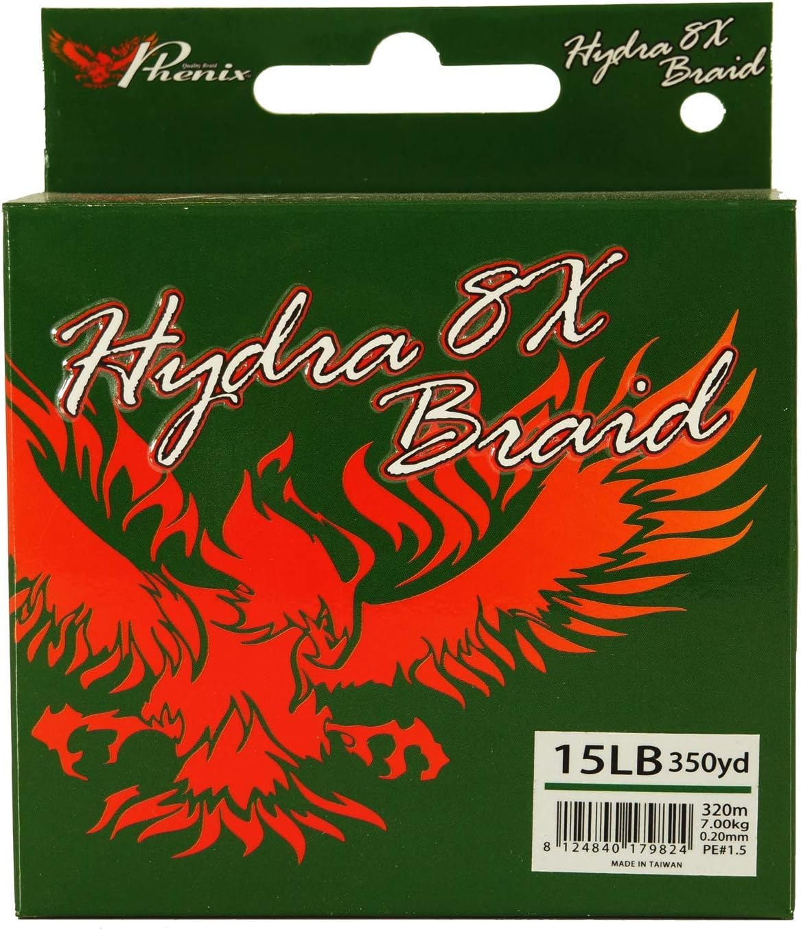 Phenix Hydra 8X trenzado línea de pesca Spectra 15lb 350yd Verde..