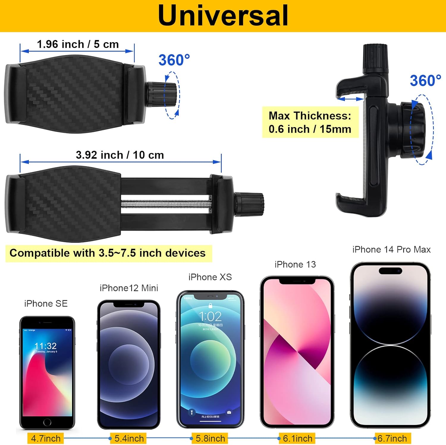 Mippko Soporte de teléfono para camión de 10 pulgadas de longitud para iPhoneHTCLGNexusHuaweiSmartphones, apto para camiones, automóviles,