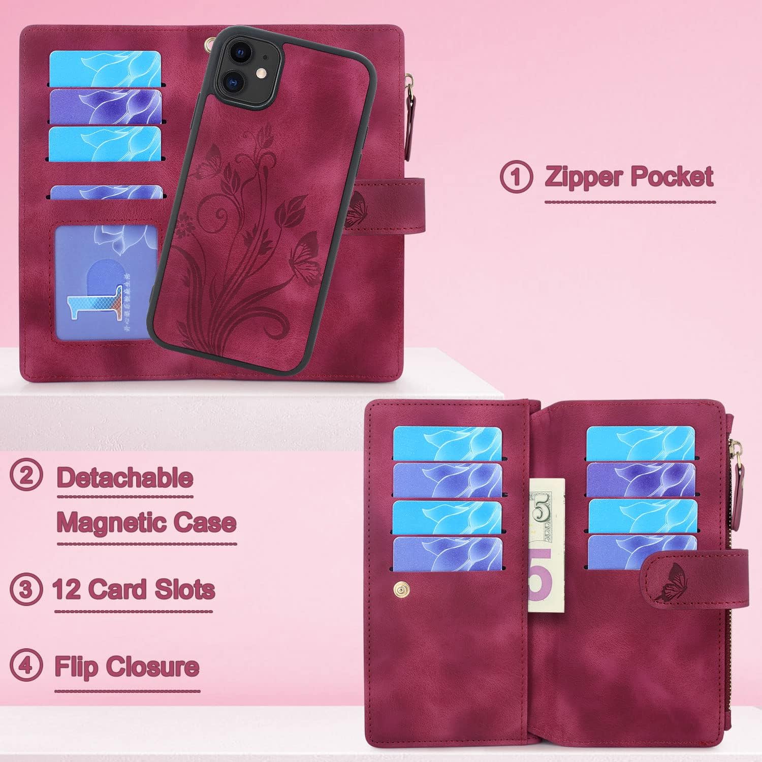 Lacass Funda compatible con iPhone 11 de 6.1 pulgadas ranura para tarjeta Soporte para dinero en efectivo para tarjetas de identificación, bolsillo