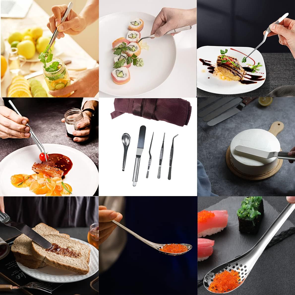 DUEBEL Kit de chapado de chef profesional juego culinario de 13 piezas con delantal de cocina y herramientas de acero inoxidable para presentación