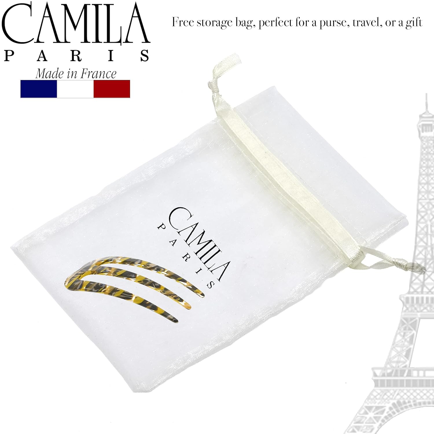 Camila Paris CP3167 – Pinzas de clip para palillo francés, color mostaza, ondulado, 3 puntas, tenedor de pelo para niñas, soporte para moño,