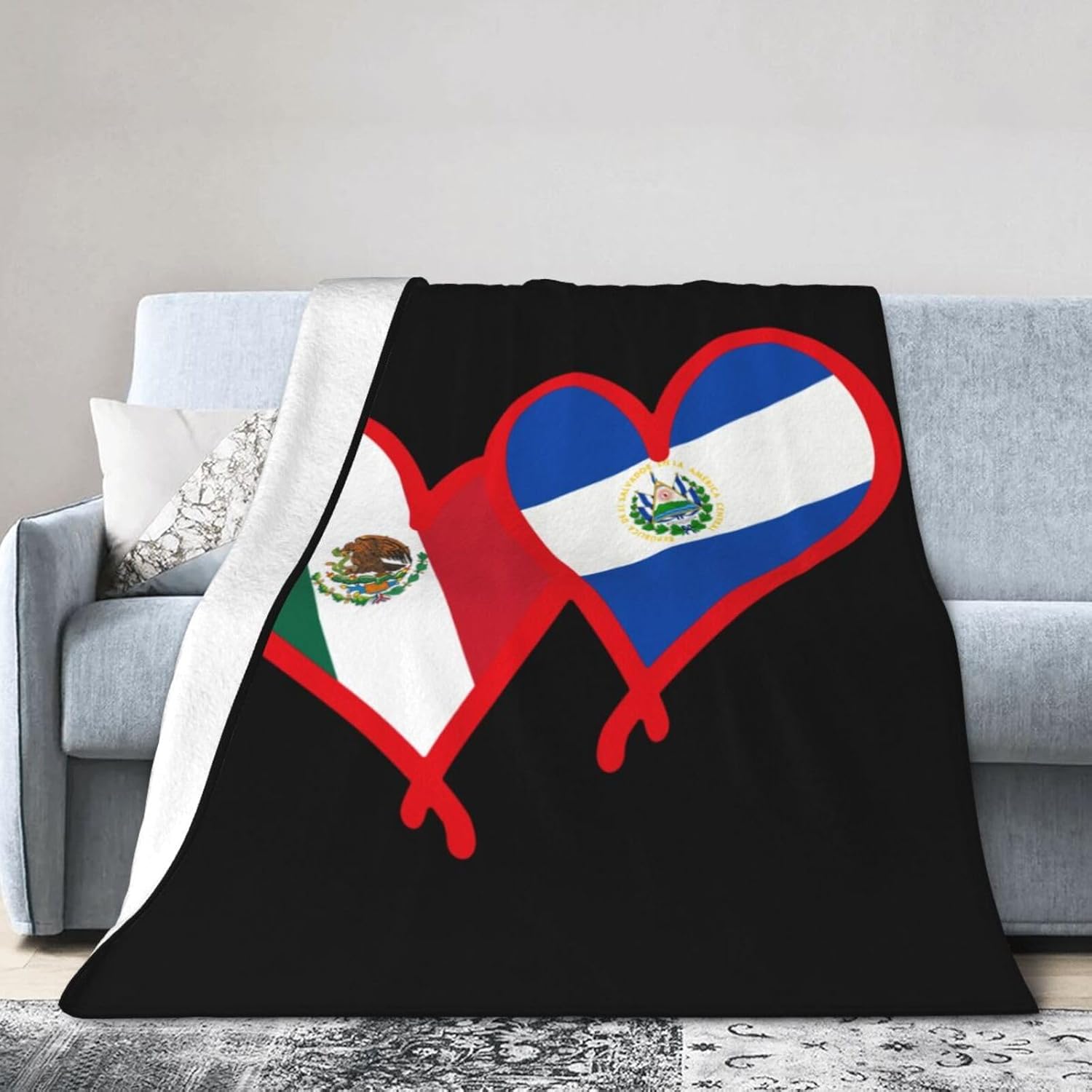 Manta de bandera de México y bandera de El Salvador para todas las estaciones, suave y cálida, manta de franela de forro polar, manta de regalo para