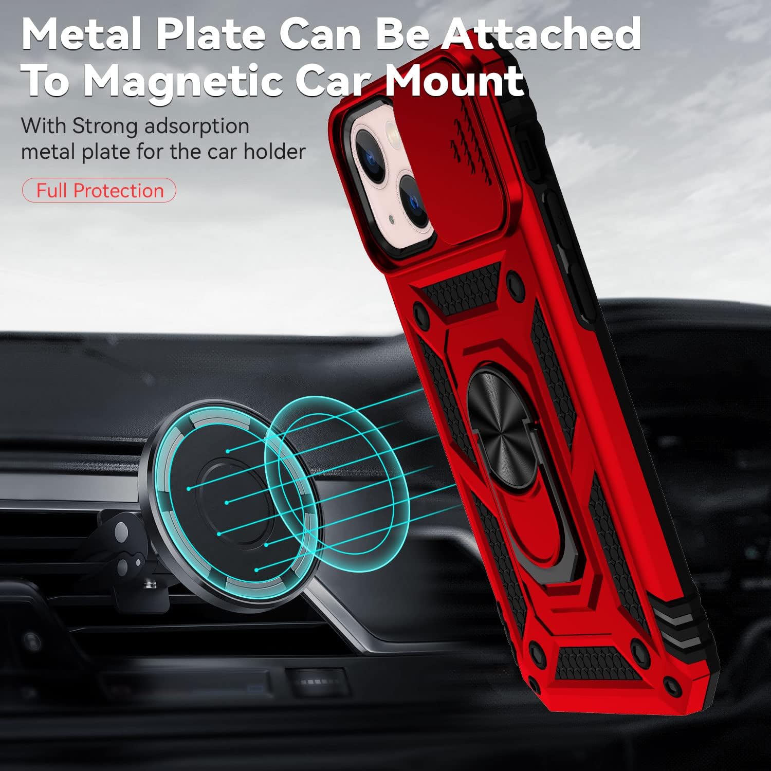 Funda para iPhone 12 Mini, con protector de pantalla HD para cámara deslizante, protección de cámara soporte giratorio magnético funda protectora