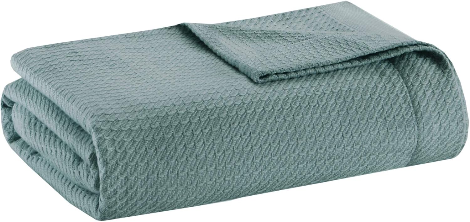 Madison Park Manta suave 100% algodón egipcio, transpirable, acogedora, diseño clásico de punto gofre, lujosa funda ligera para todas las