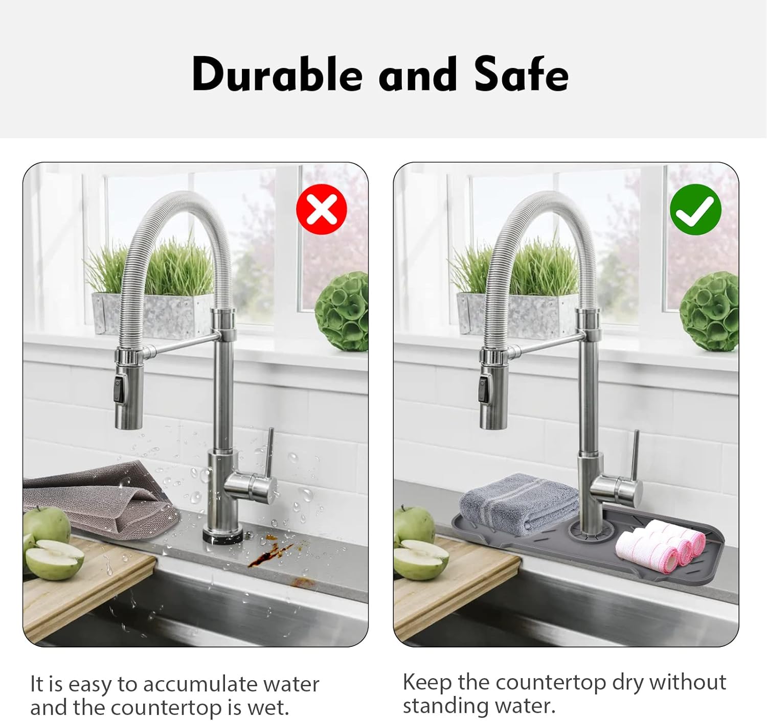 2 protectores contra salpicaduras para fregadero de cocina de 15.4 x 5.5 pulgadas, protector de salpicaduras mejorado para grifo con drenaje