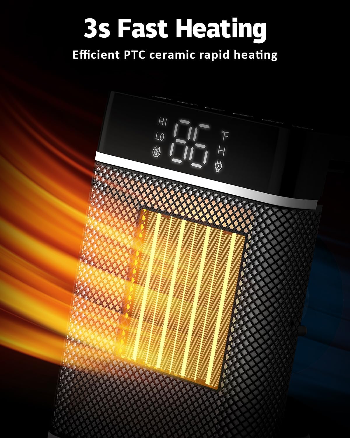 Calentador de espacio para uso en interiores, calor rápido de cerámica PTC de 1500 W, calentador portátil con termostato, modo ECO, oscilación de