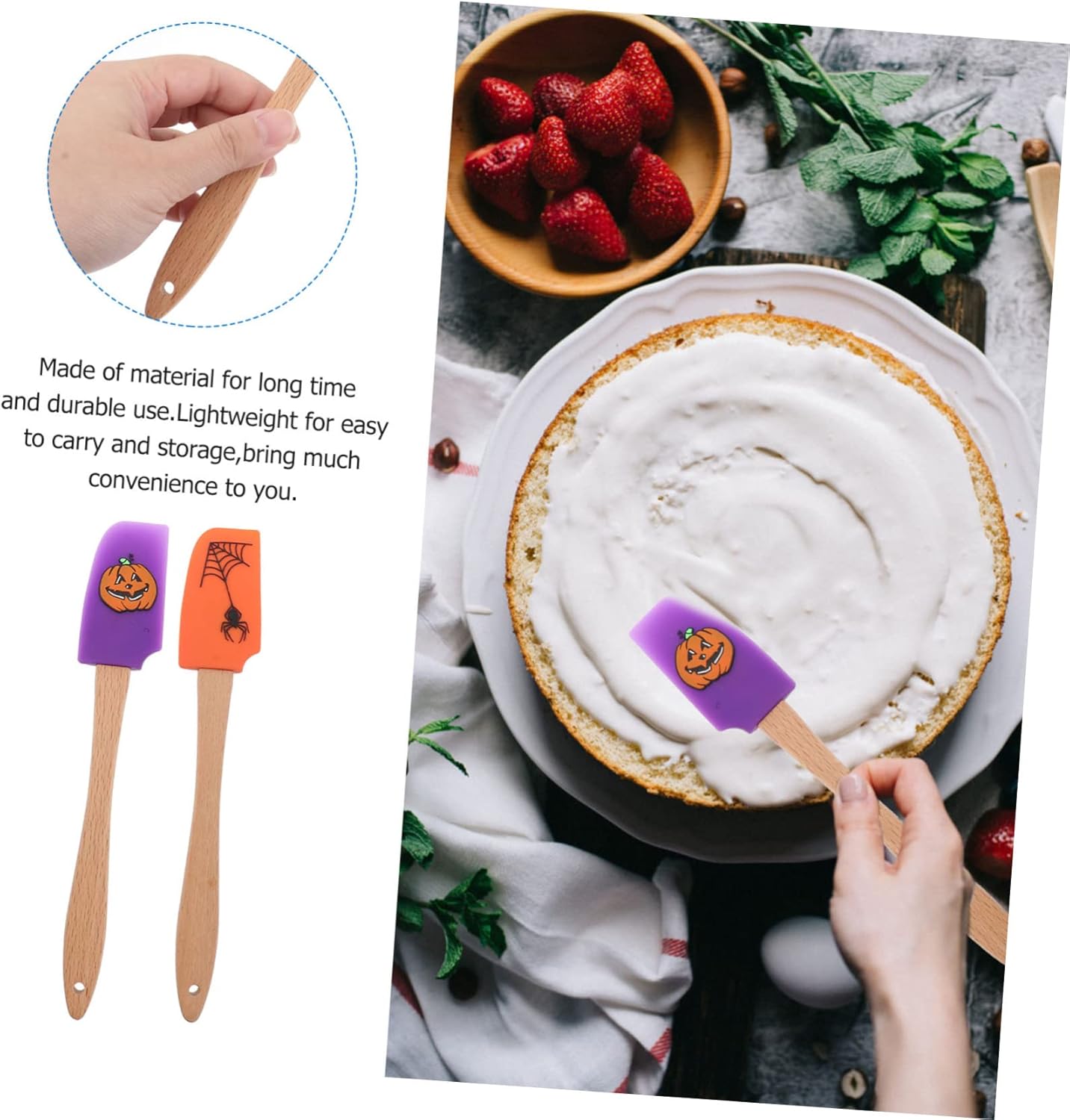 Raspador de silicona, 2 piezas, raspador de Halloween, utensilios de cocina, espátula de madera para hornear de calabaza para niños