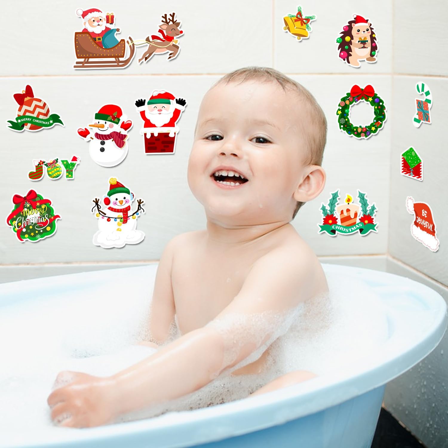 Calcomanías de gel grueso para ventana de niños, para niños, para niños y adultos, para aula, hogar, guardería, avión, fiesta de cumpleaños (Navidad