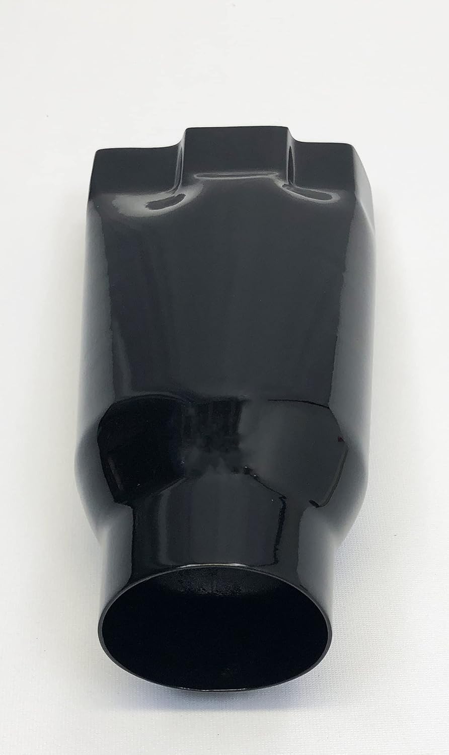 Punta de escape larga de 2.25 pulgadas, entrada 4.75 pulgadas, salida de 9.00 pulgadas de largo, Chevy Gloss Black Bowtie Stainless Wesdon Punta de