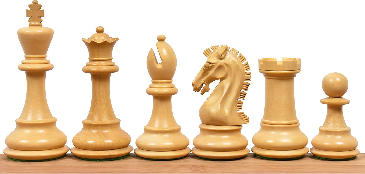 Royal Chess Mall Craftsman Knight Staunton – Juego de ajedrez solo piezas de ajedrez, juego de ajedrez de madera de palisandro dorado y boj