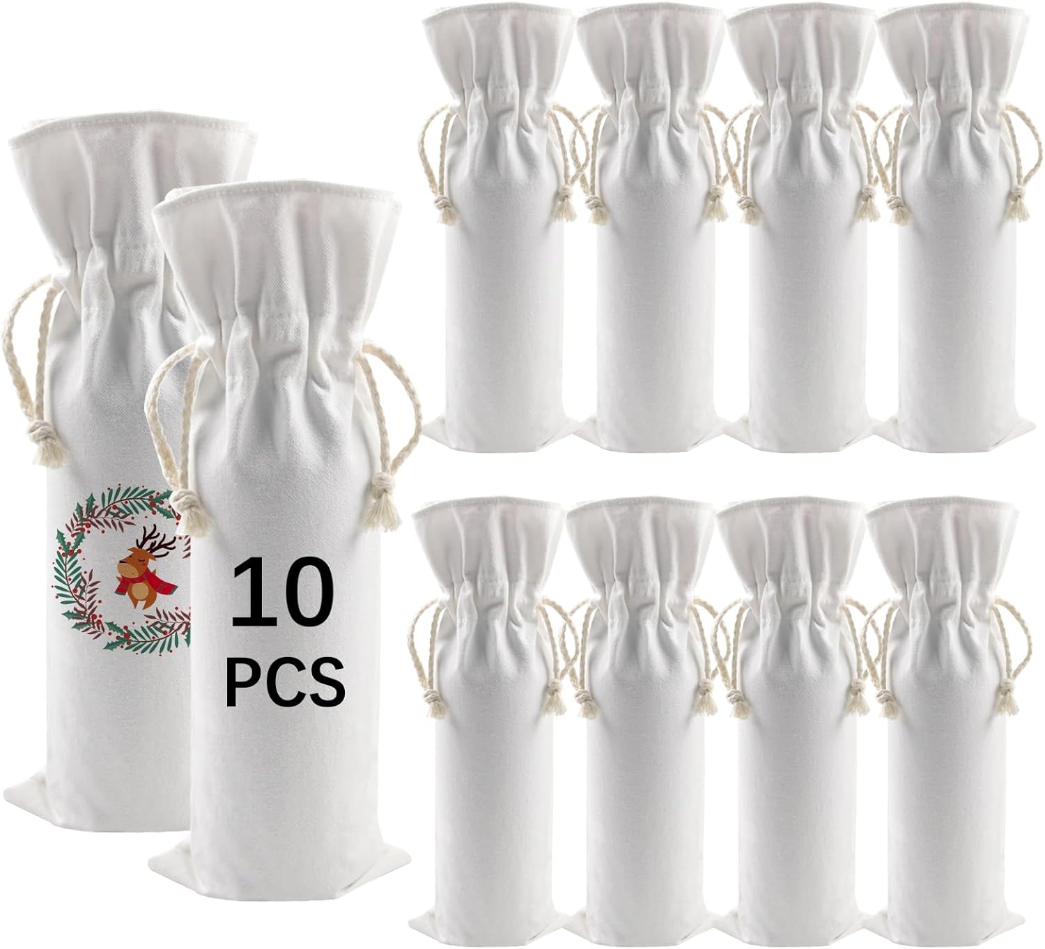 10 bolsas de regalo de vino de sublimación en blanco, bolsa de lona para botella de vino con cordón, adecuada para sublimación, serigrafía, graffiti