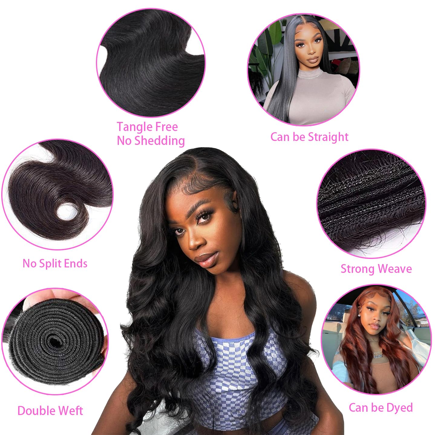 Releek Extensiones con 4 manojos de cabello brasileño ondulado con cierre, 100% cabello humano virgen Remy con cierre de encaje suizo marrón medio,