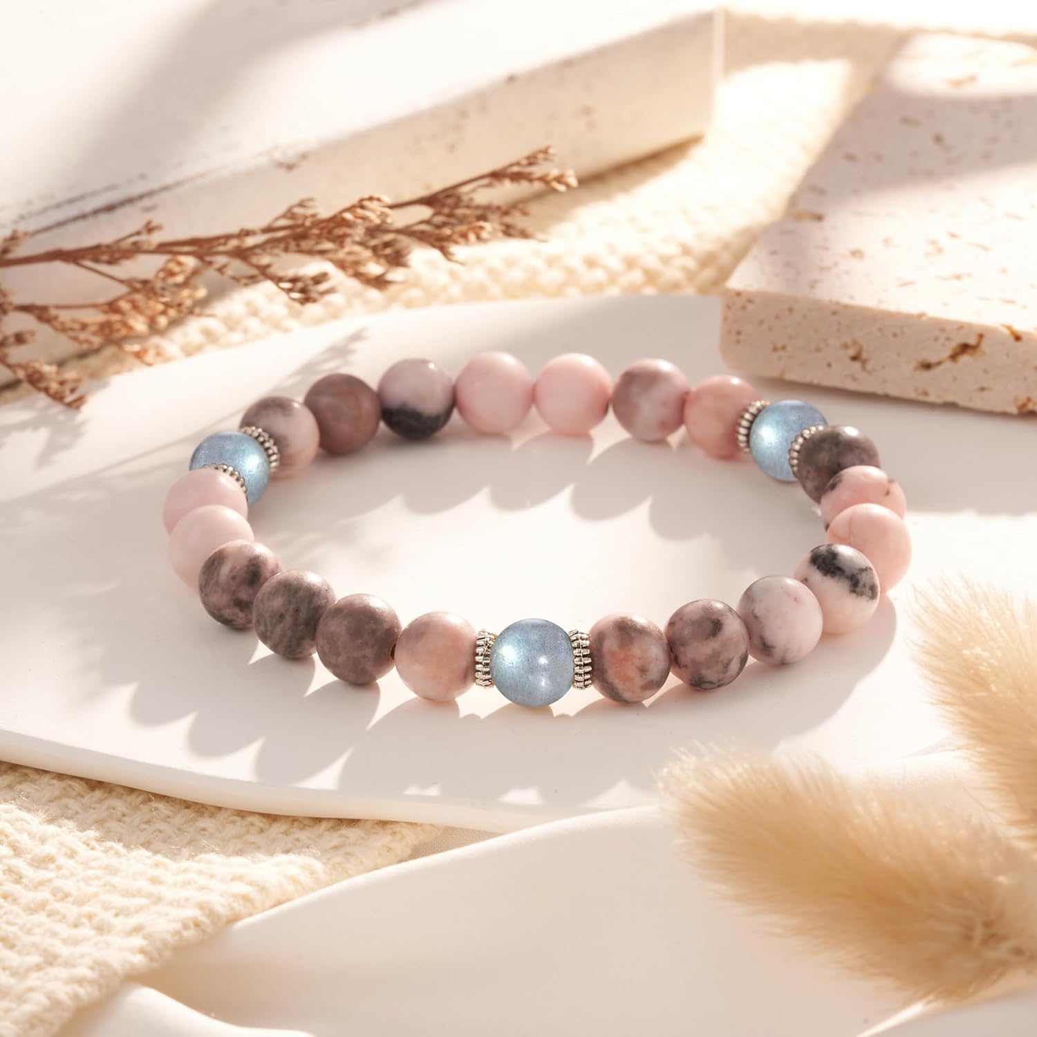 Tarsus Natural Stone Bracelet for MomGrandmaSisterAuntBonus Mom, Moonstone Beads Handmade Bracelet Christmas Birthday Gifts for Women