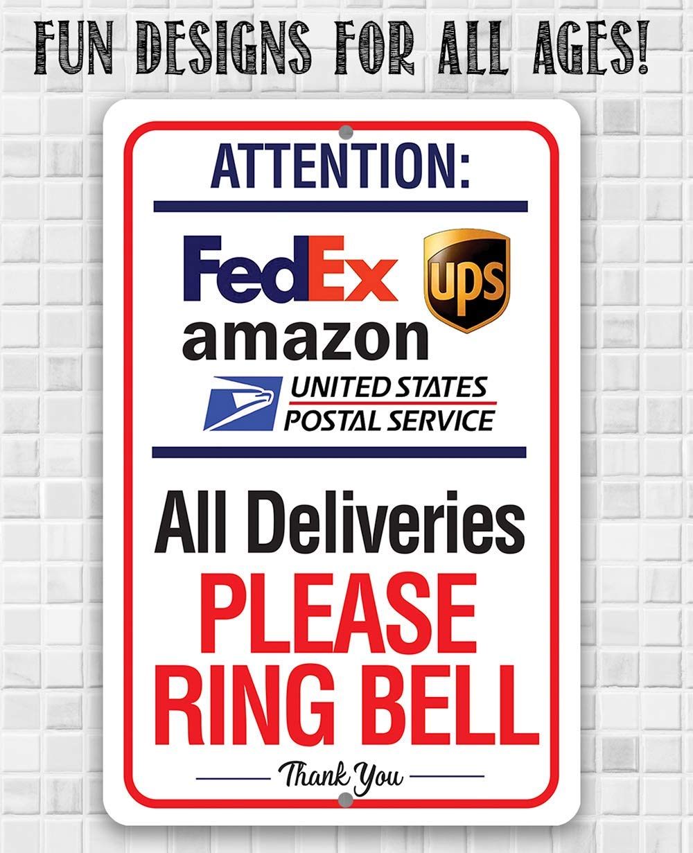 Delivery Sign for Package and Box Deliveries – Please Ring Bell Instructions – Directional Deliveries Sign for Home Office, Porch Entryway Gate