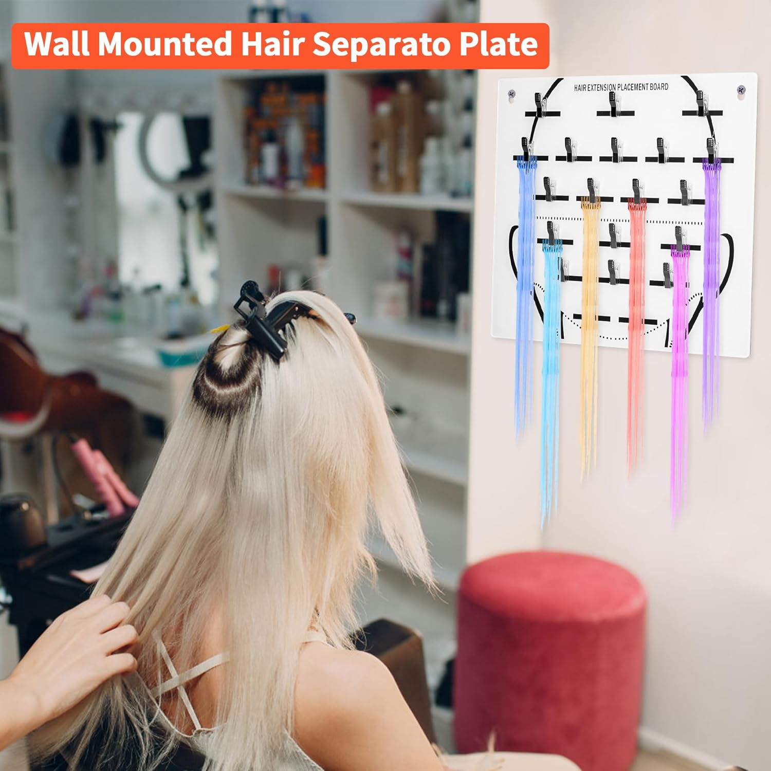 yeshine Soporte de extensión de cabello para montaje en pared, placa de tinte para el cabello, tablero de exhibición de seccionamiento, placa