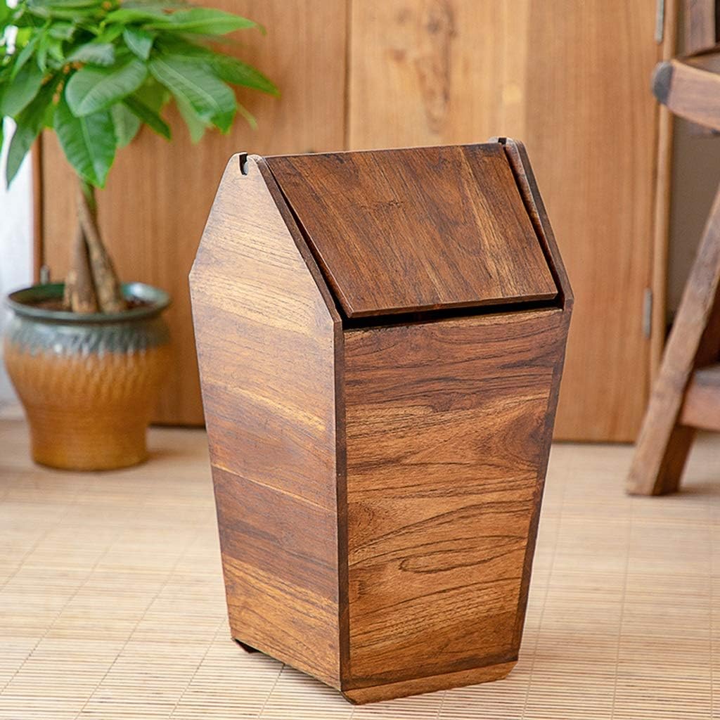 AVEO Basurero de madera con tapa, cuadrados para el hogar, sala de estar, dormitorio, interiorexterior, cubo de basura creativo, contenedores de