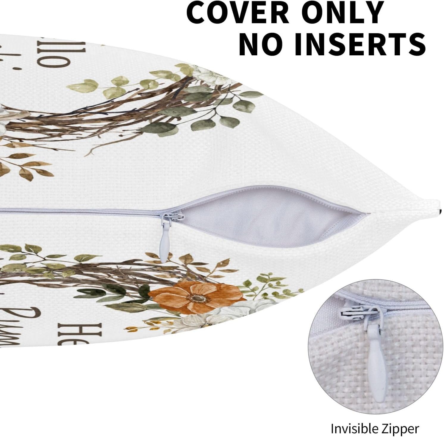 Juego de 2 fundas de almohada decorativas de otoño de 16 x 16 pulgadas, diseño de calabazas grises y blancas, flores naranjas, cosecha de Acción de