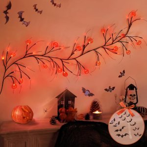 Luces LED de Halloween, decoraciones impermeables luces de vid de sauce para pared interior, funciona con pilas, murciélagos encantados de Luces LED de Halloween, decoraciones impermeables luces de vid de sauce para pared interior, funciona con pilas, murciélagos encantados de