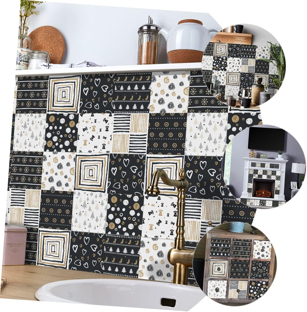 DOITOOL 240 Pcs Wall Sticker Housewarming Gift Peel and Stick Self Adhesive Tile Decals Removable Tile Sticker Home Decoration Retro Decor Stickers