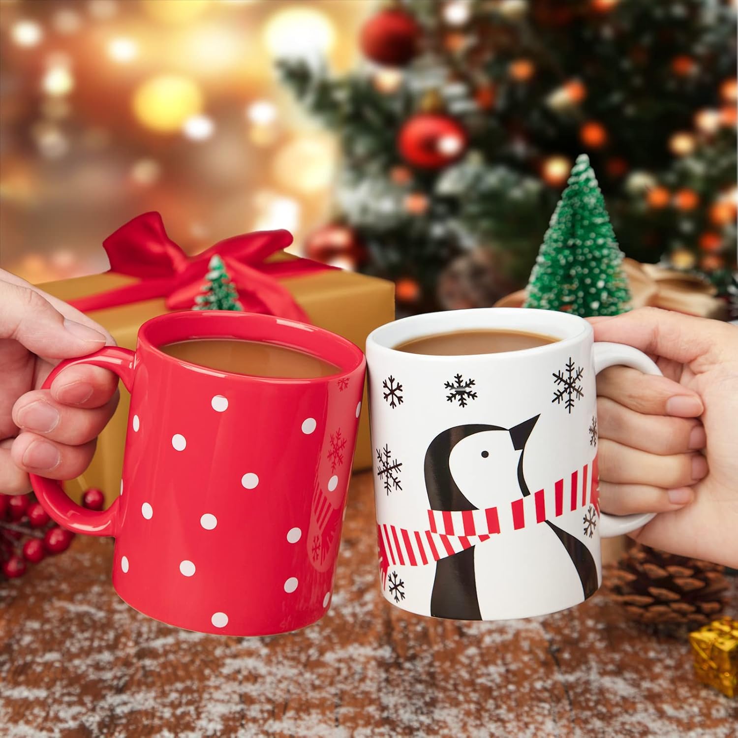 2 tazas de cerámica de Navidad, regalos de primera calidad, tazas rojas y blancas de 12 onzas con asa, aptas para microondas para café, té, cacao,