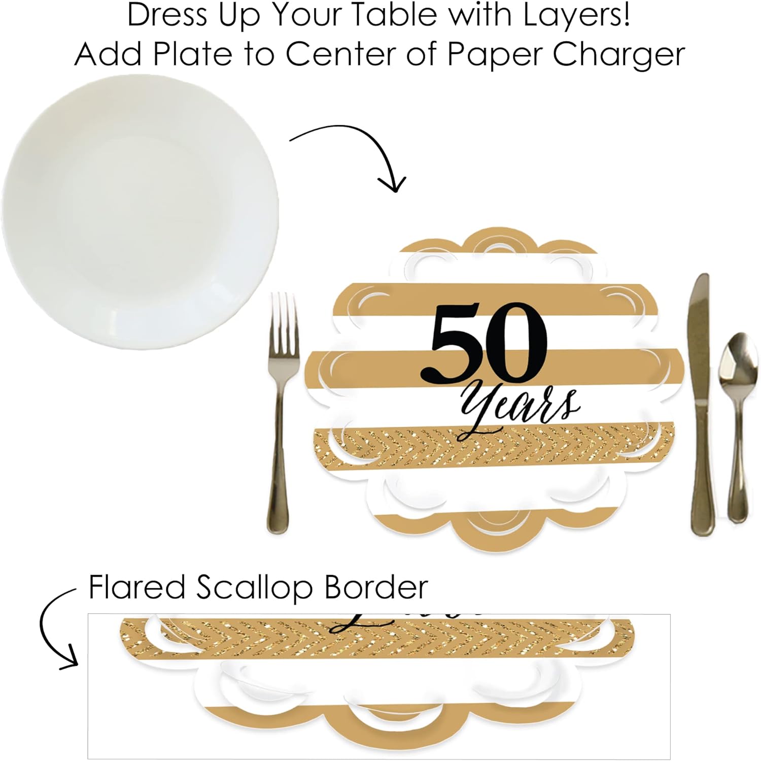 Big Dot of Happiness We Still Do – 50 aniversario de boda – Decoraciones de mesa redonda para fiesta de aniversario – Cargadores de papel – Ajuste