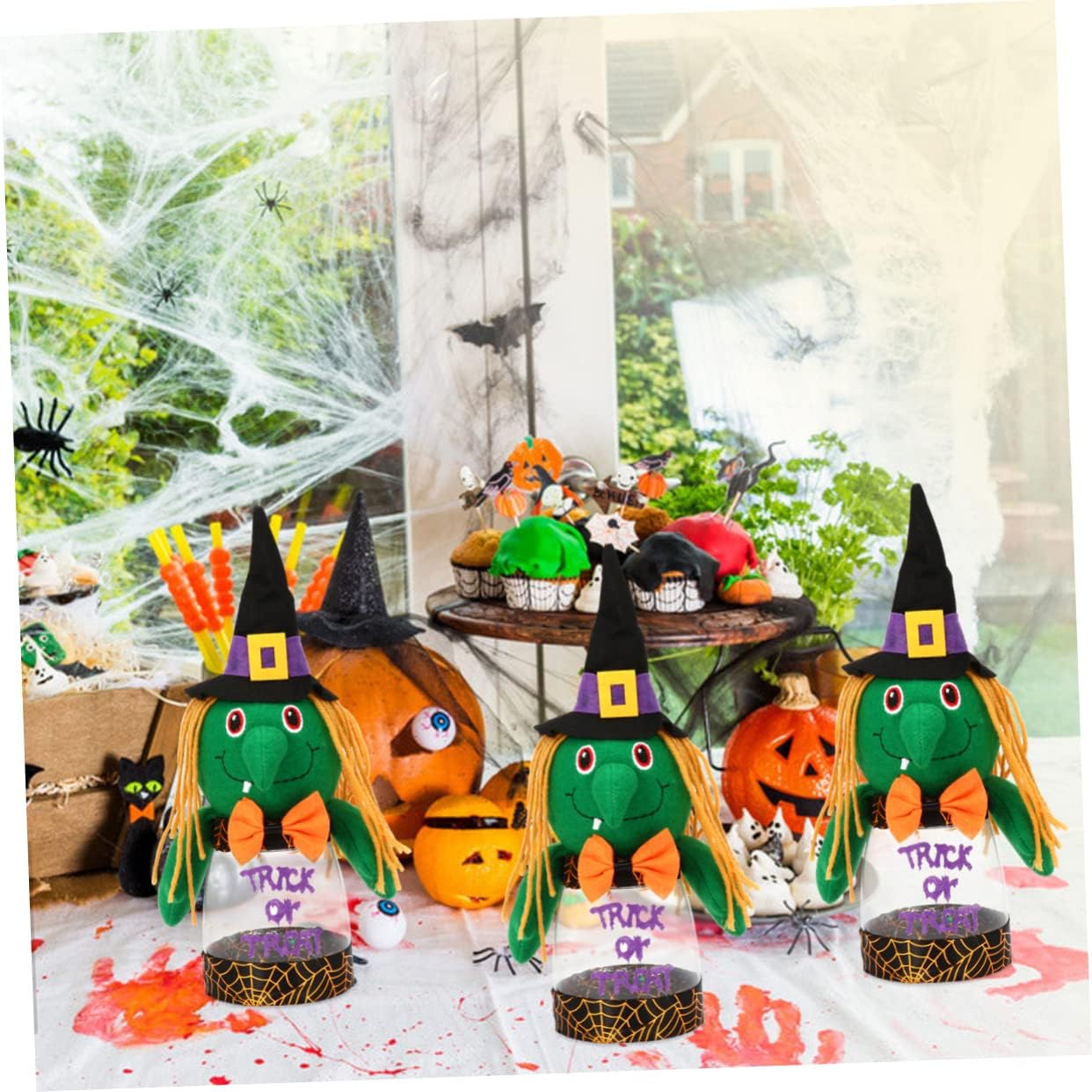 UPKOCH Tarro de caramelo de Halloween transparente para tartas, contenedor de galletas, decoración de mostrador, soporte de plástico para fiestas,