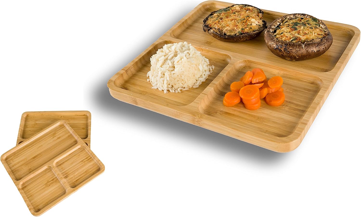BAMBOO LAND – Placa de control de porciones de bambú, paquete de 2, 3 secciones, placa de control de porciones para pérdida de peso, placas de