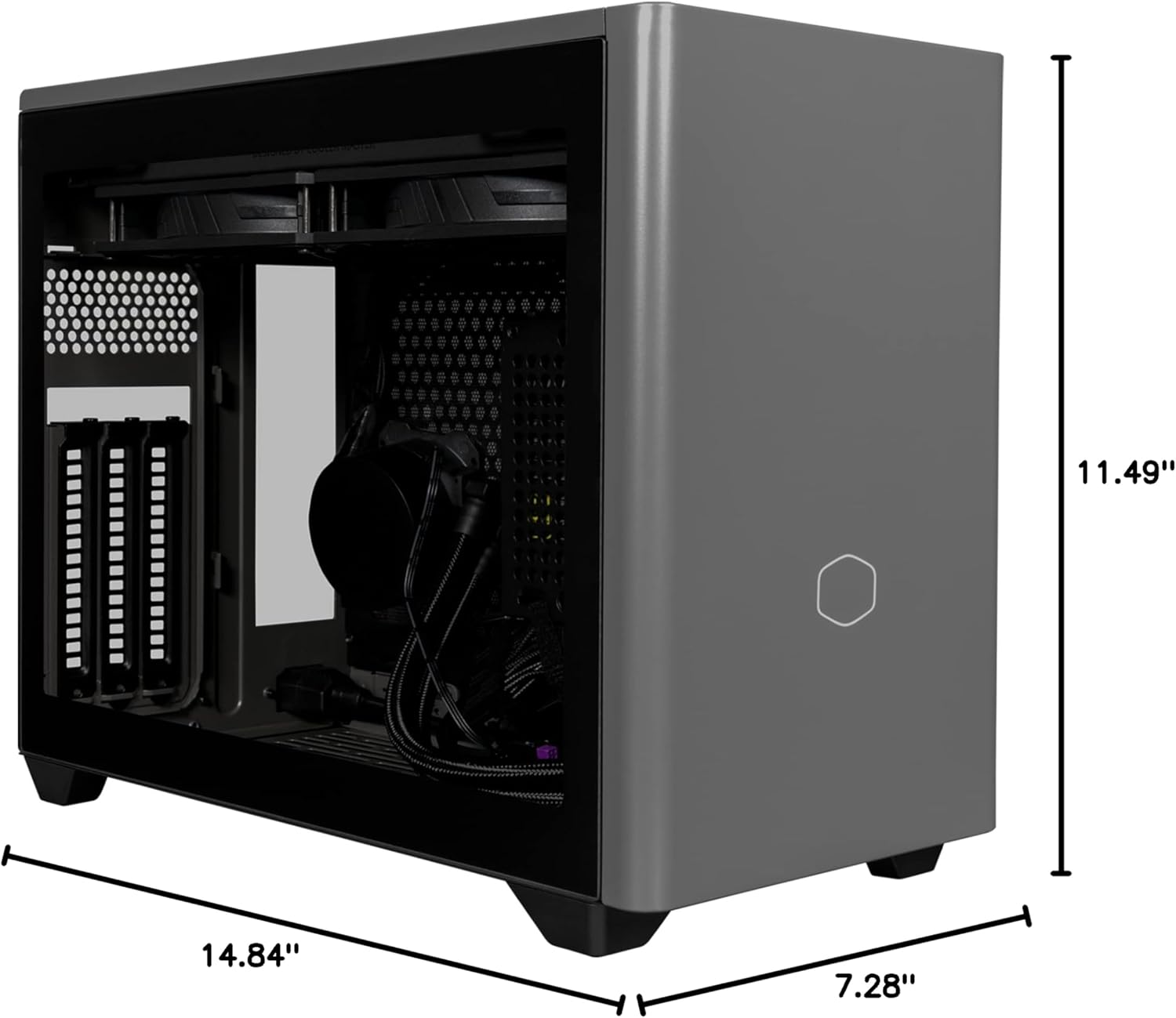 Cooler Master Funda NR200P MAX Mini-ITX con AIO de 11.024 in, 850 W SFX PSU, montaje vertical de GPU, elevador PCIe Gen4, vidrio o panel ventilado