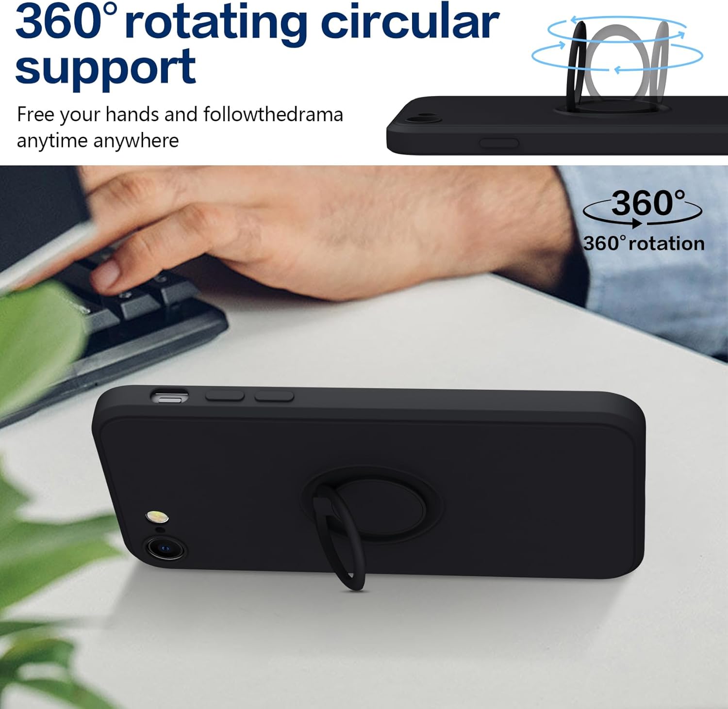 JUNAUTTB Funda para Samsung Galaxy S22 Ultra 5G con anillo, funda delgada y suave de silicona líquida, soporte de anillo giratorio de 360 integrado,