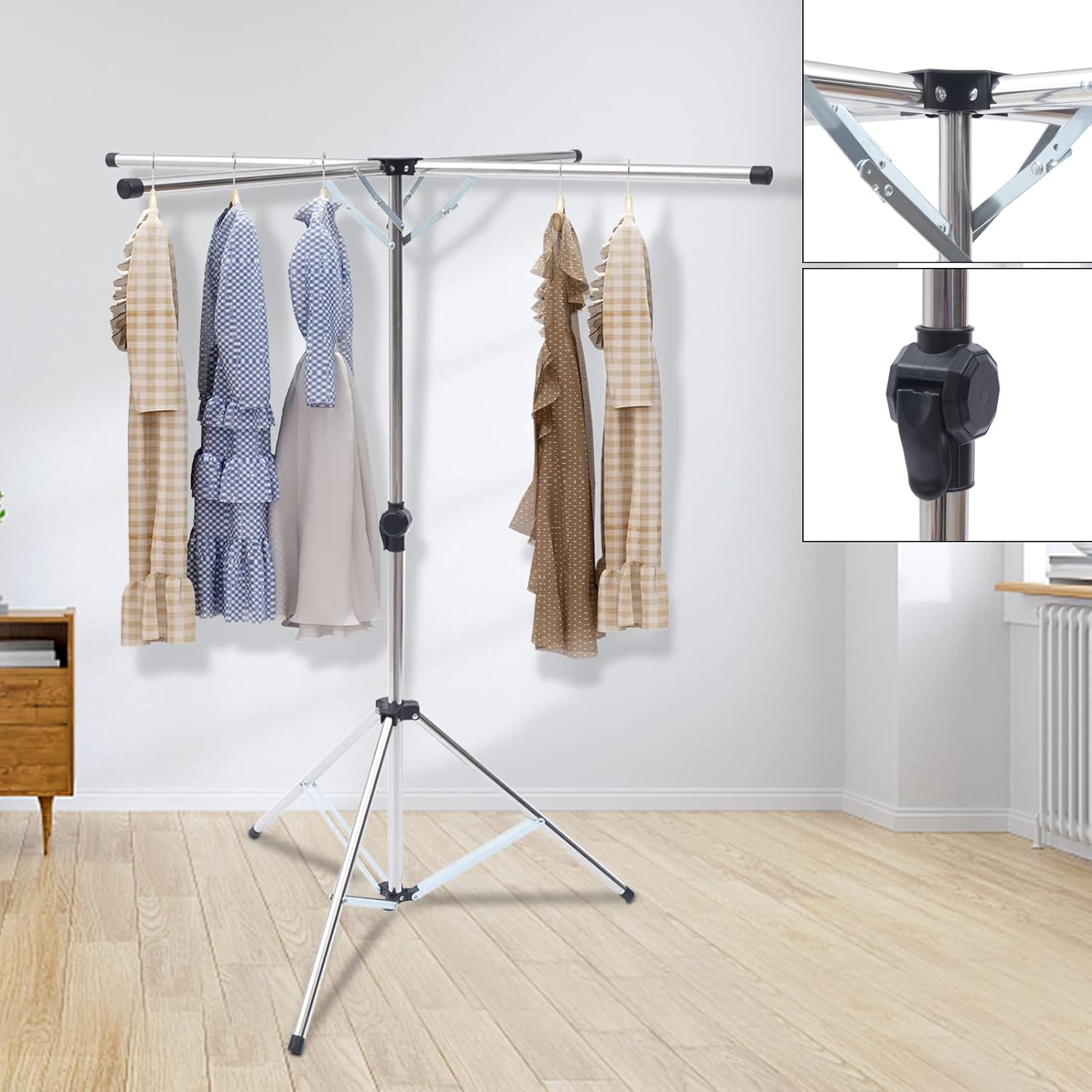 Trípode plegable portátil para secar ropa, colgador de ropa de acero, soporte plegable, artículos esenciales para el hogar para dormitorios