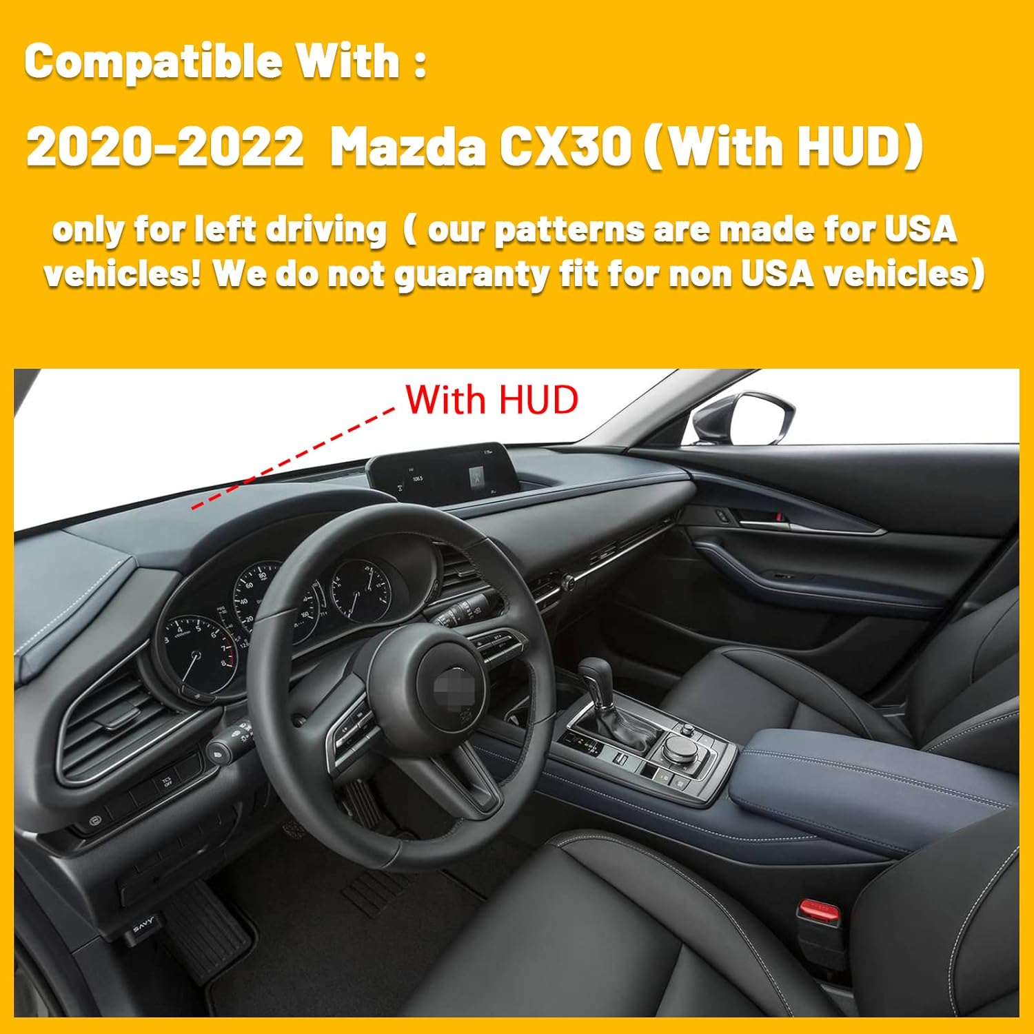 Tapete antideslizante para tablero de instrumentos compatible con Mazda CX-30 CX 30 2020-2022, protector solar Mazda CX-30 2020-2022 (con HUD)