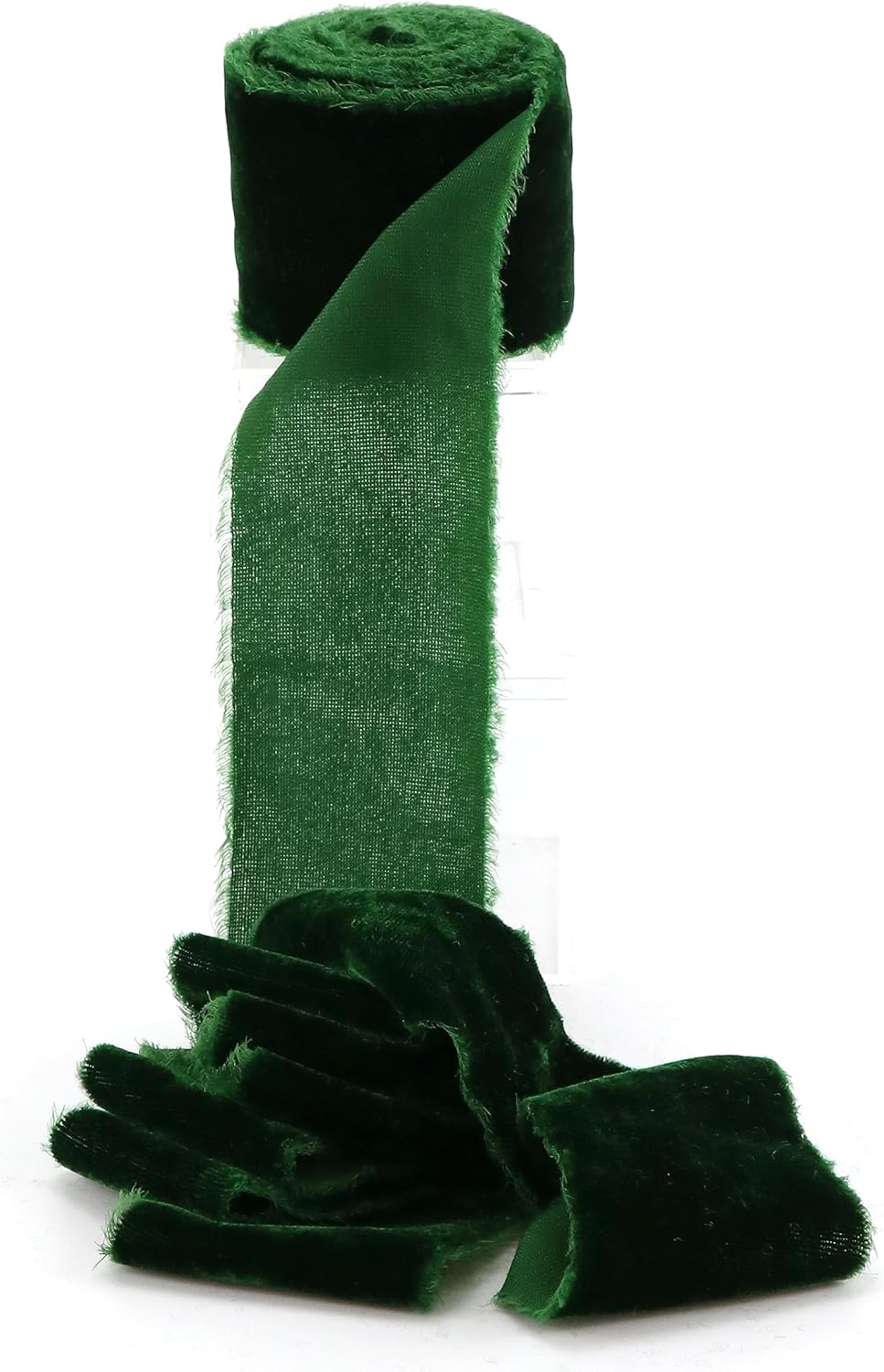 Cinta de terciopelo verde de 2 pulgadas x 3 yardas, cinta de terciopelo de seda deshilachada rasgada a mano para envoltura de regalos, invitaciones,