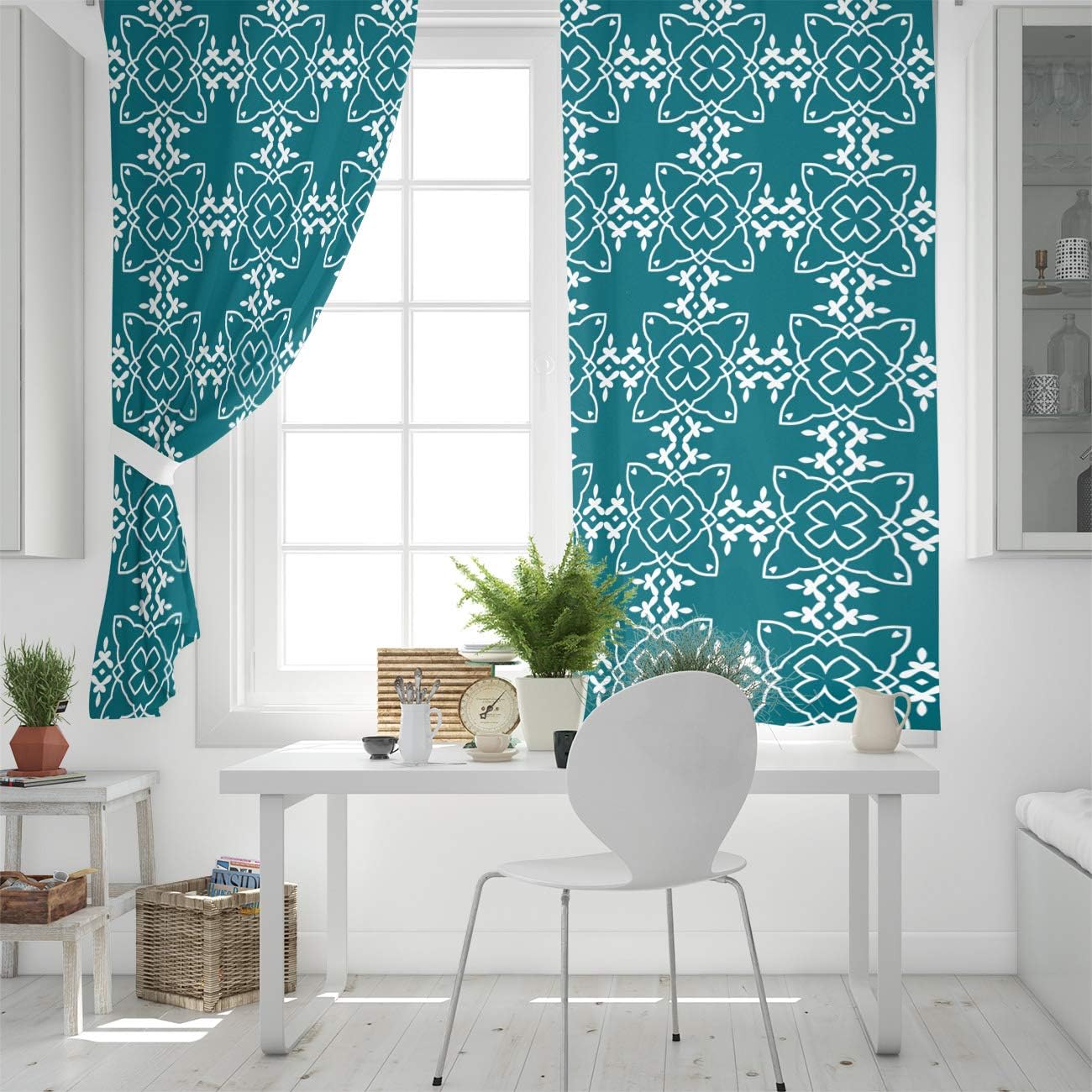 Blackout Curtains Thermal Insulated Ethnic Solid Pattern Metal Grommet Elegant Room Drapes Window Curtain for Bedroom Living Room 52×90 Inch x2