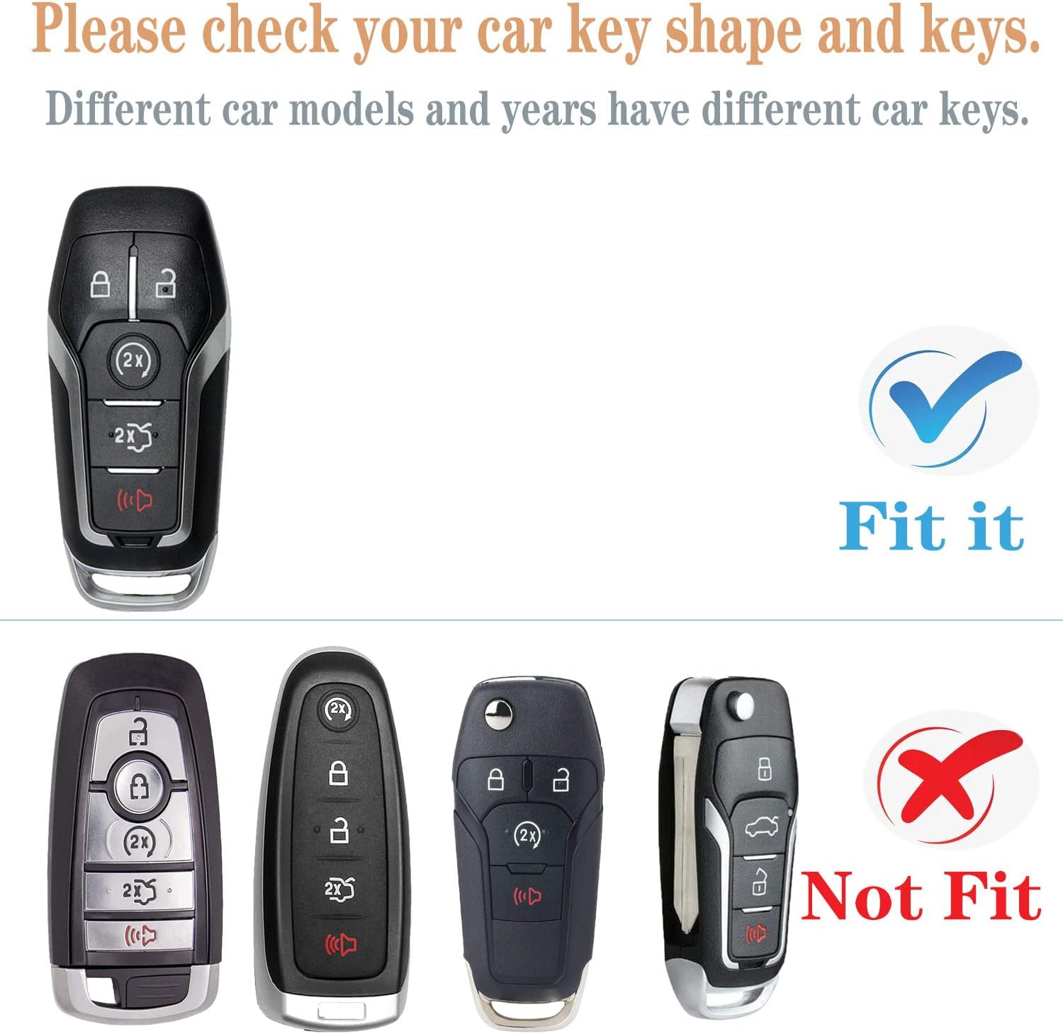 Kirsnda Funda para llavero Ford, funda con textura, con llavero, carcasa para llavepiel, 5 botones para Explorer 2016 2017 para Mustang Fusion MKZ