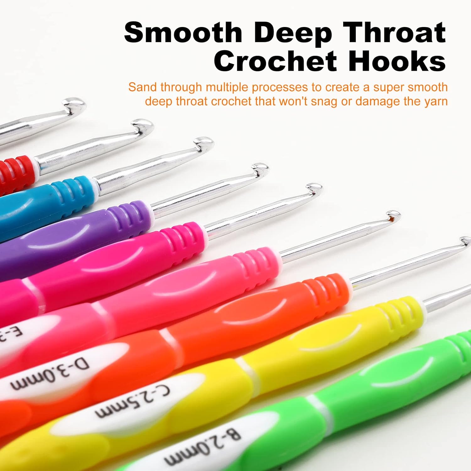 KOKNIT KOKNIT – Juego de 9 ganchos de ganchillo, B (0.079 in) – J (0.236 in) con mango ergonómico de ganchillo con gancho suave y profundo para la