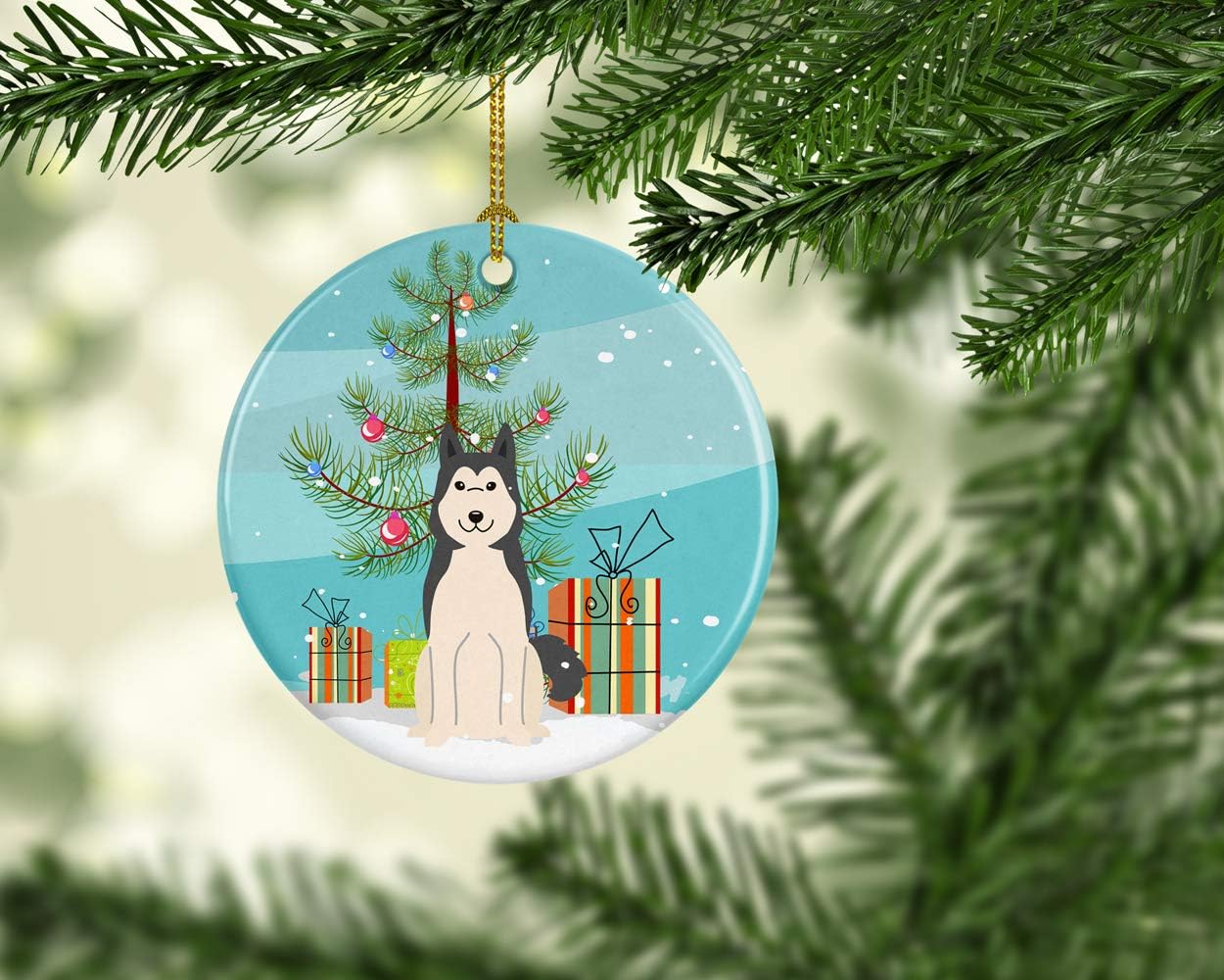 Caroline’s Treasures Adorno de cerámica para árbol de Navidad, Laika Spitz de Siberia Occidental, decoración colgante para árbol de Navidad,