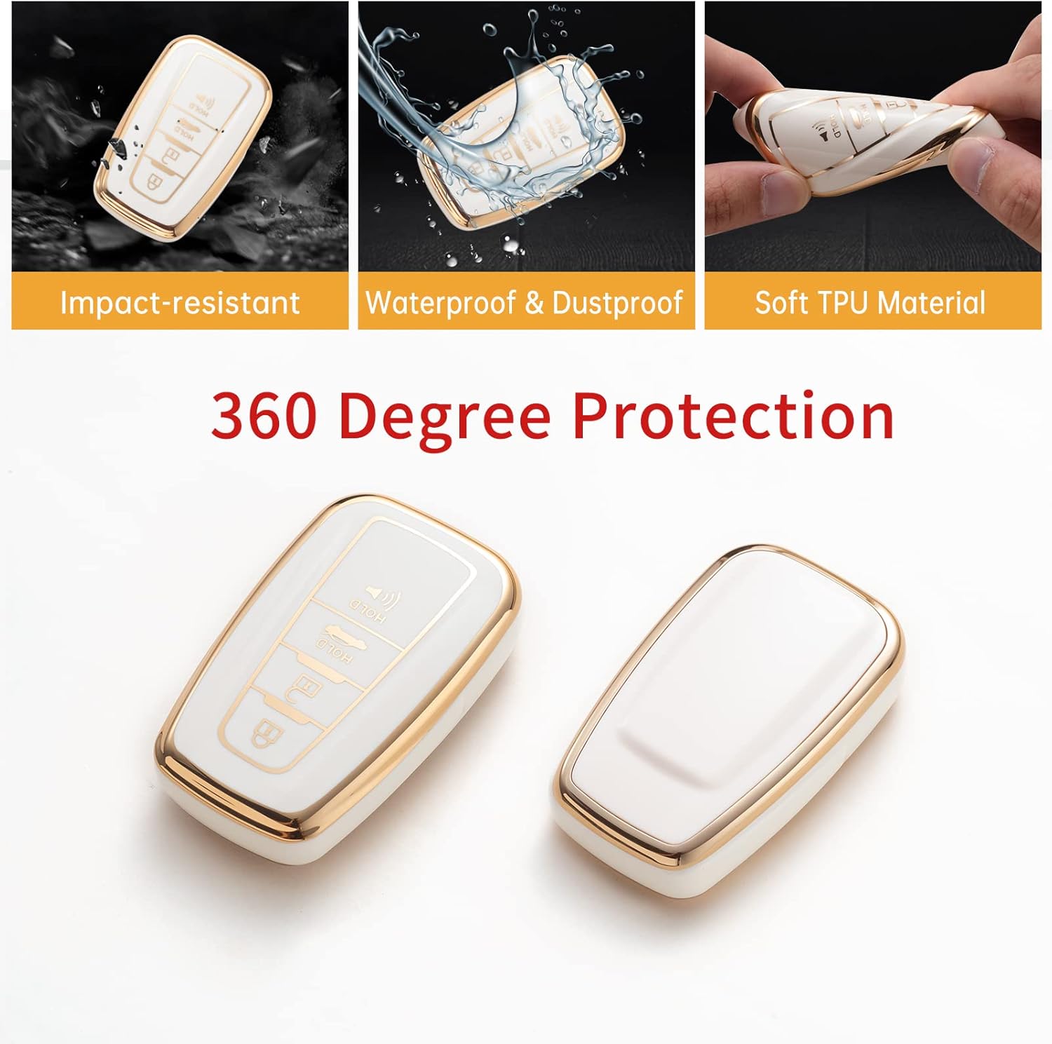 Gematay Funda para llavero Toyota, funda para llave de automóvil para Camry RAV4 Highlander Avalon C-HR Prius Corolla GT86 2018-2022, color blanco