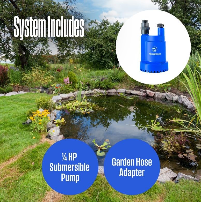 Westinghouse Bomba de agua sumergible de 14 HP Bomba de sumidero portátil eléctrica termoplástica 1500 GPH – Bomba de agua de transferencia para