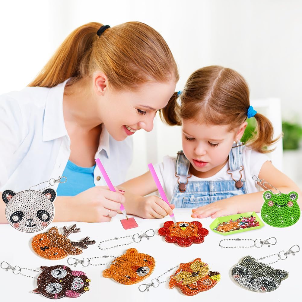 Kits de llavero de diamante 5D para niños, 9 piezas, artes y manualidades para niños de 8 a 12 años, pintura por números para decoración de