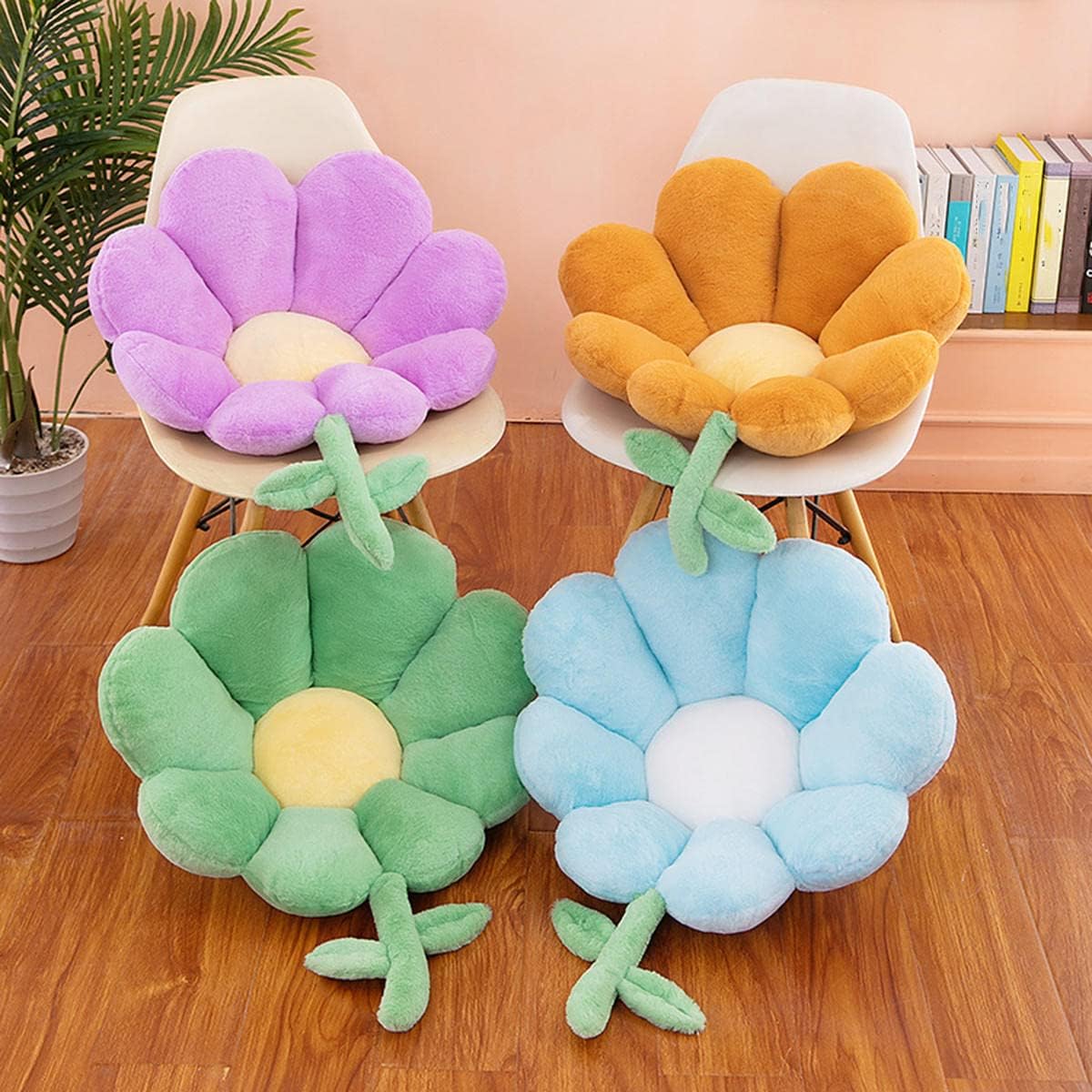 RUNLAIKEJI Almohada de suelo de flores, 25.6 pulgadas, cojín de felpa antideslizante para silla de oficina, cojín de asiento de flores, cojín