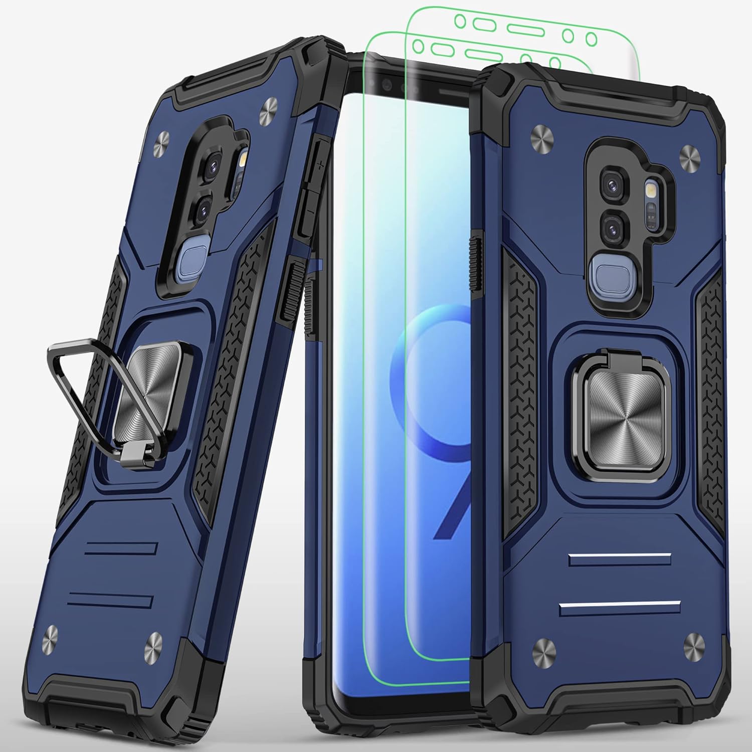 AYMECL Funda para Samsung Galaxy S9 Plus con protector de pantalla de TPU flexible autorreparable 2 unidades, grado militar doble a prueba de golpes